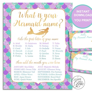 Mermaid Party Game, Mermaid Name Game & Name Tags, Printable &quot;What Is Your Mermaid Name&quot; Party Game, Mermaid Birthday Party INSTANT DOWNLOAD