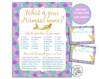 Mermaid Party Game, Mermaid Name Game & Name Tags, Printable "What Is Your Mermaid Name" Party Game, Mermaid Birthday Party INSTANT DOWNLOAD