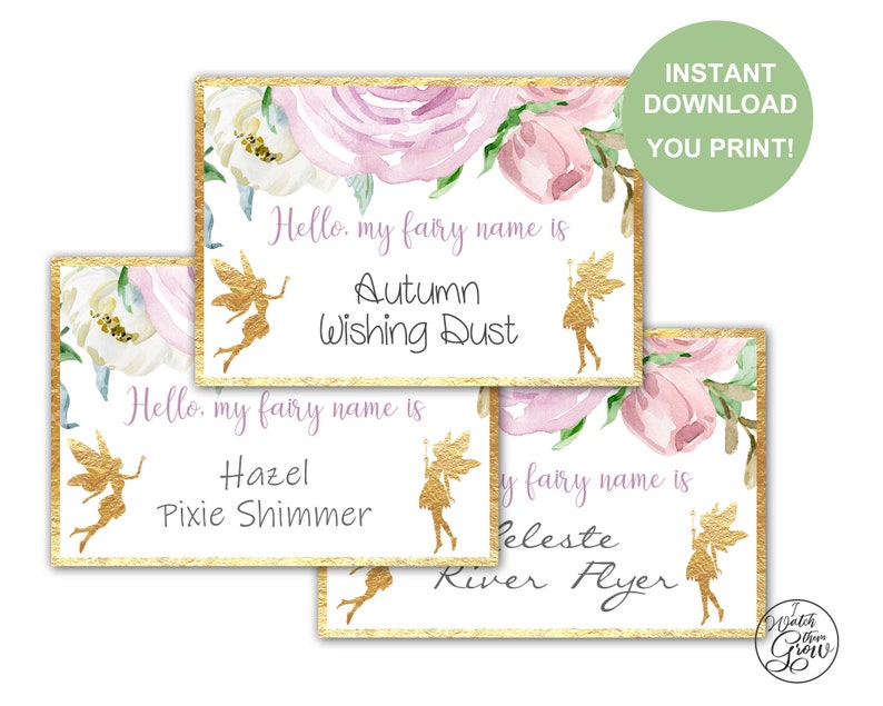 Fairy Name Tags Printable Fairy Name Stickers Purple Fairy | Etsy