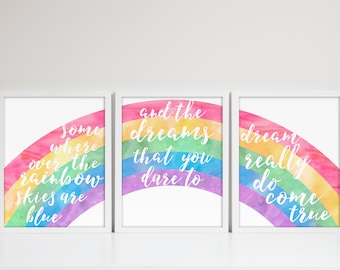 Somewhere Over the Rainbow, 16x20 Printable Wall Art Set of 3, Rainbow Nursery Art, Kids Rainbow Wall Art, Rainbow Decor, INSTANT DOWNLOAD