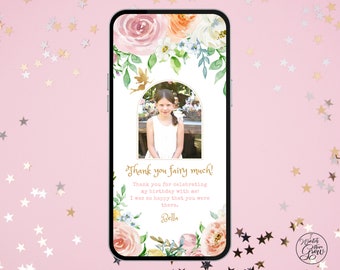 Fairy Party Thank You Card With Photo, Electronic Thank You Card Template, Digital Fairy Party Thank You Note Template, Fairy Thank You Card