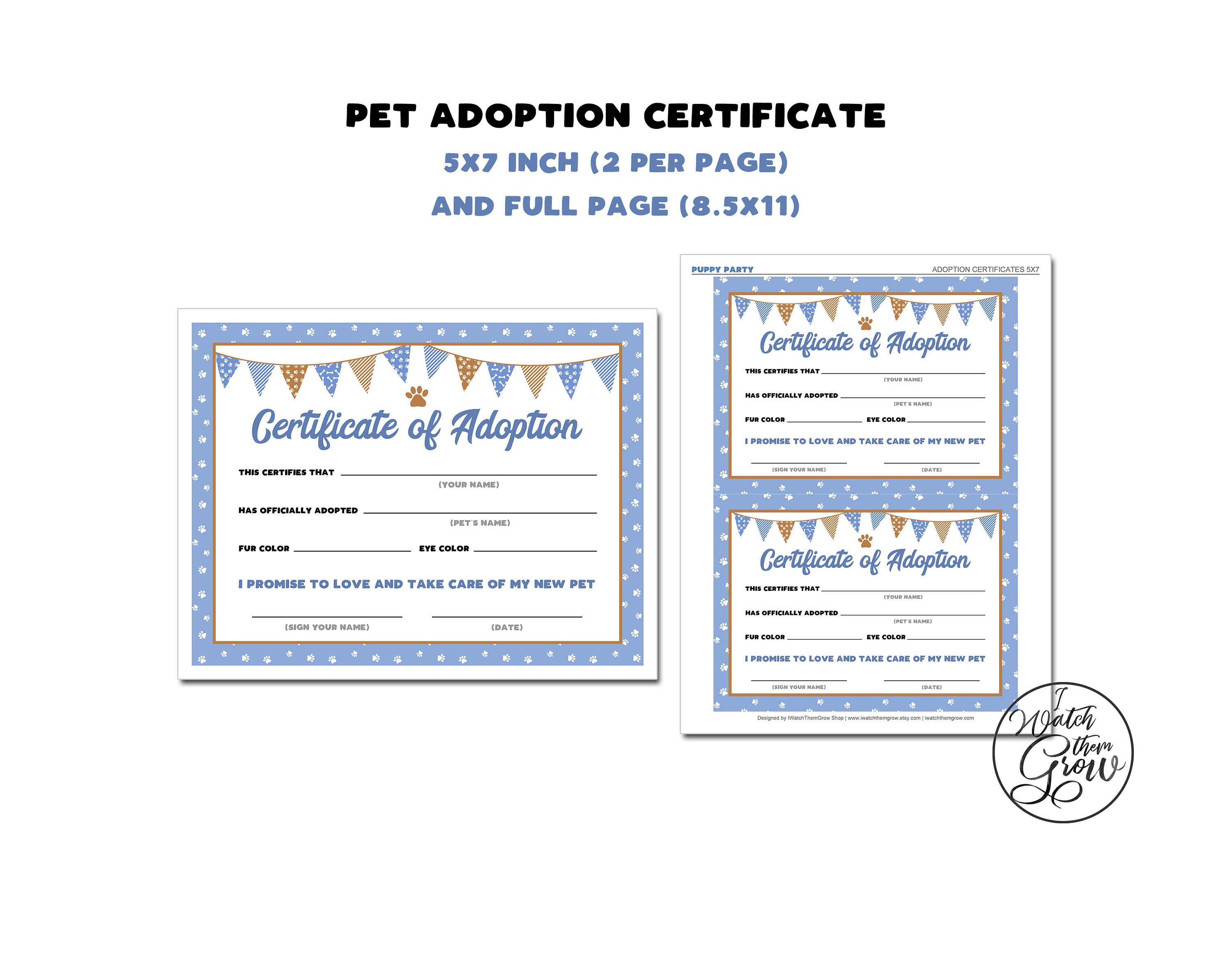 Printable Adopt A Puppy Party Sign and Puppy Adoption Certificates ...