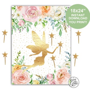 Pin the Wand on the Fairy Party Game, Printable Fairy Party Activity, Fairy Birthday Party Activity, Fairy Party Printables, 18x24 Inch PDF
