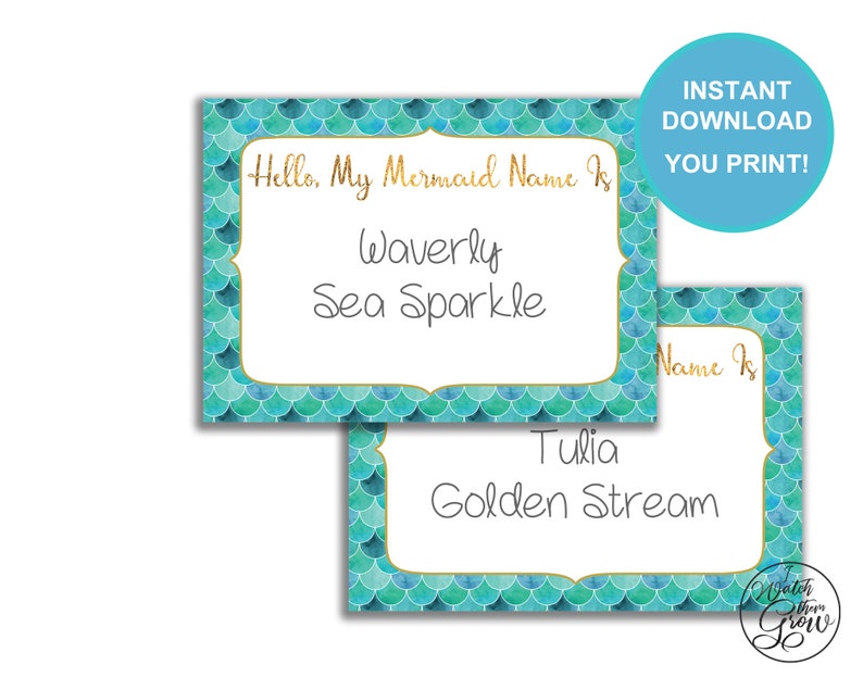 Mermaid Name Game & Name Tags, Printable What Is Your Mermaid Name Party Game Pack, Mermaid Birthday Party Pdf Jpg INSTANT DOWNLOAD image 2