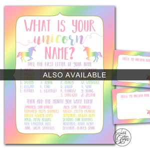 Unicorn Name Game &amp; Name Tags Package, Unicorn Party Game, Printable ...