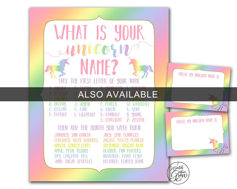 printable what s your unicorn name birthday party sign instant download unicorn name game name tags package unicorn party game party supplies paper party supplies timeglobaltech com
