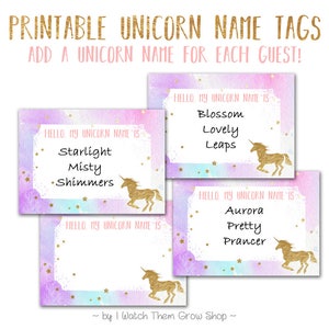 Unicorn Name Tags, Printable Unicorn Name Stickers, Unicorn Name Labels ...