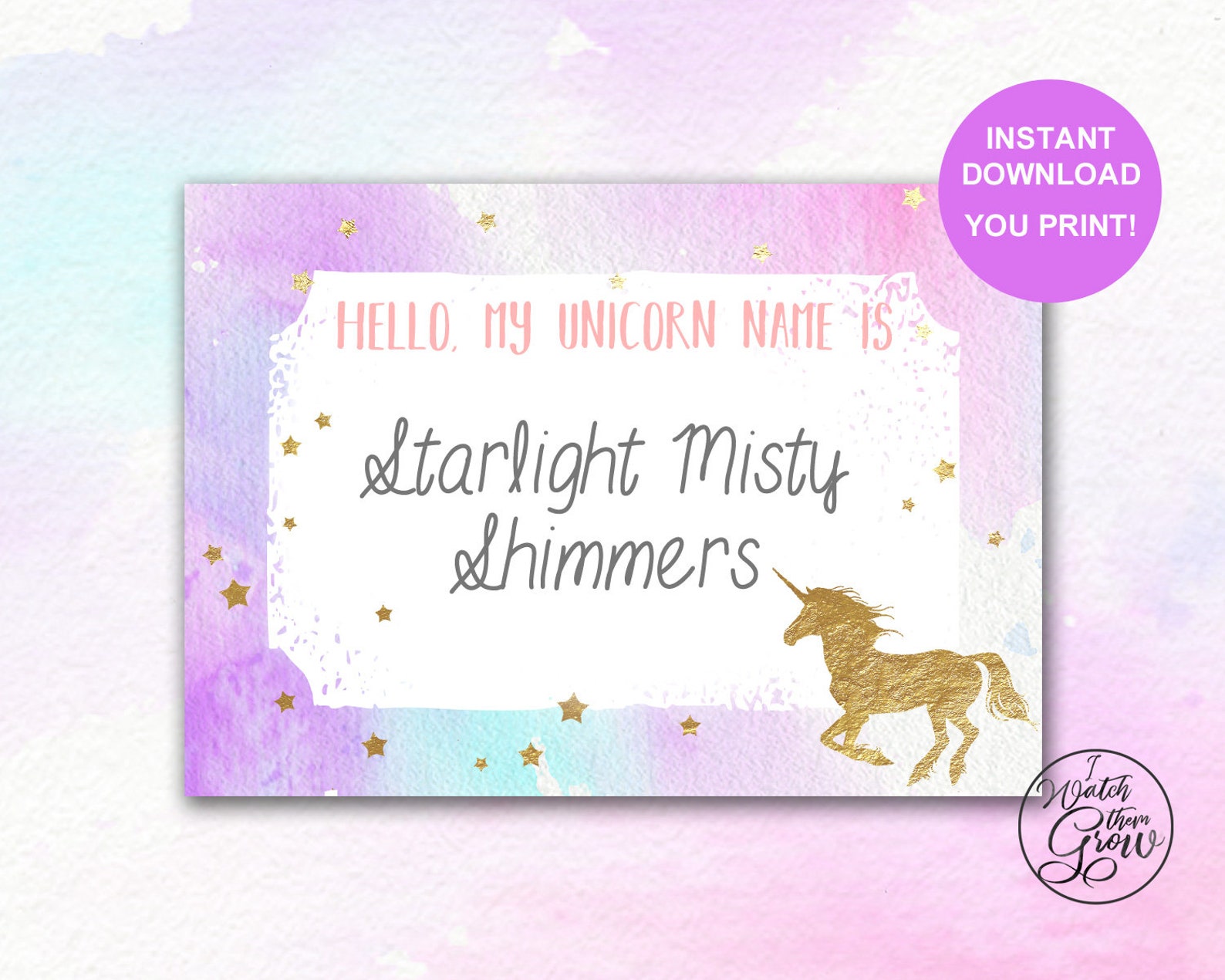 Unicorn Name Tags Printable Unicorn Name Stickers Unicorn Etsy