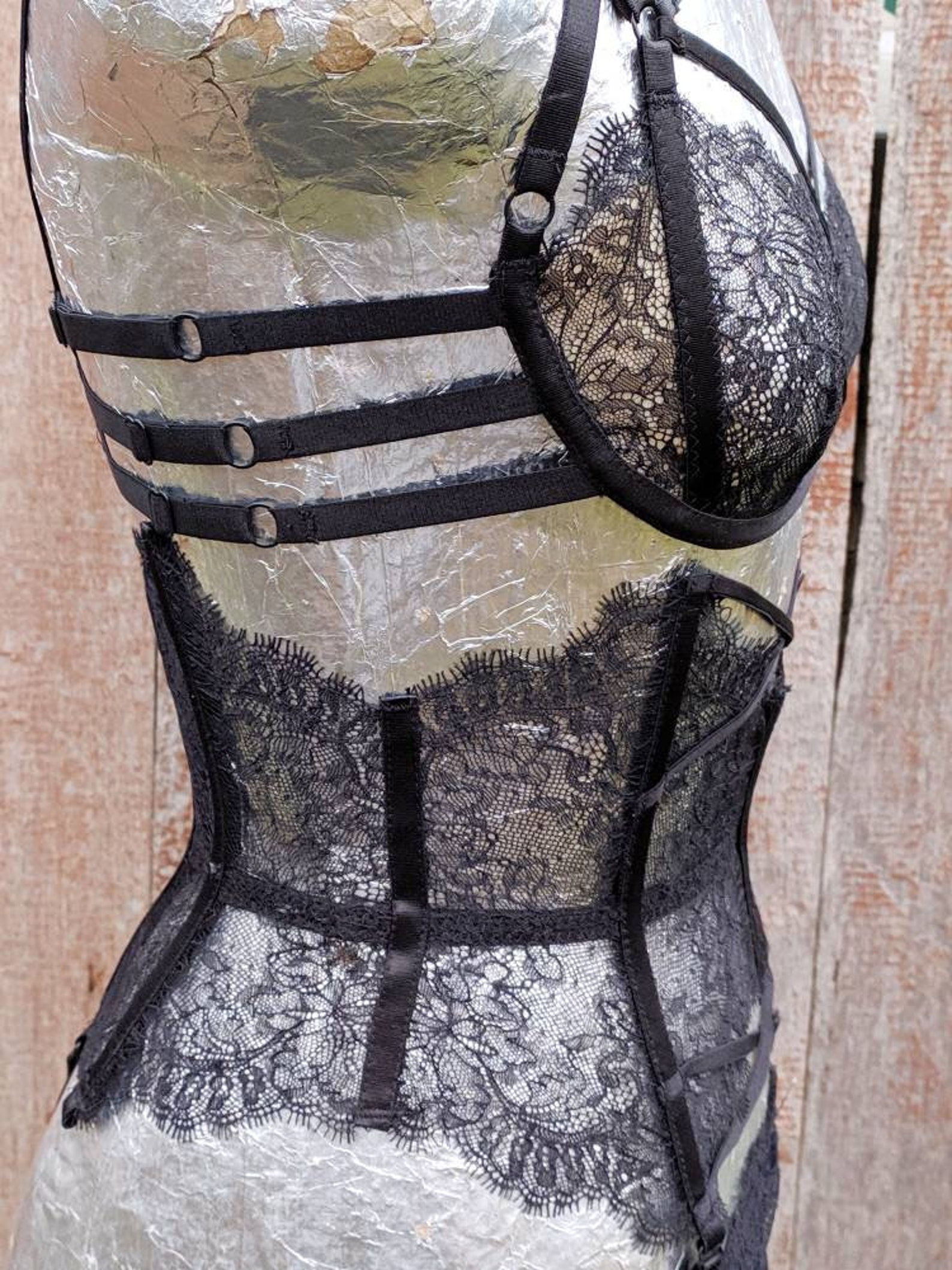 BLACK lace sexy lingerie set bra garter belt panties. Etsy