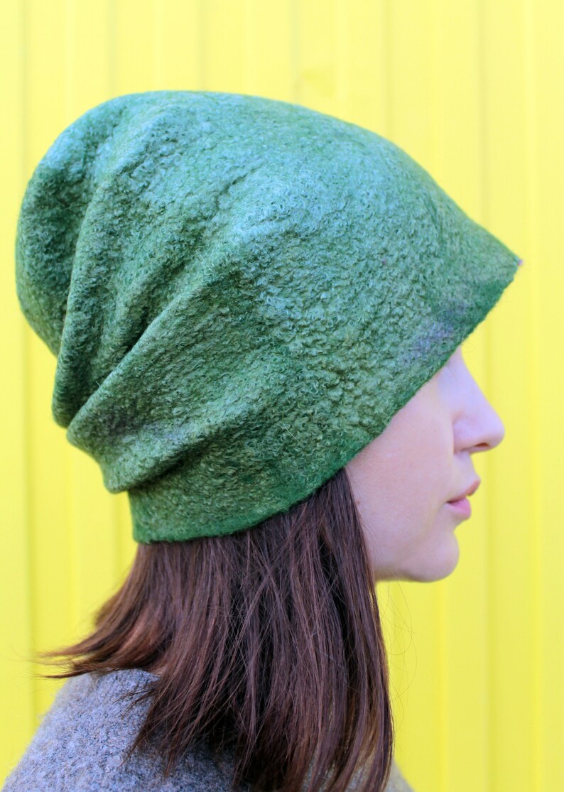 Felted hat GREEN MEADOW handmade beanie GREEN felt. Wool Etsy