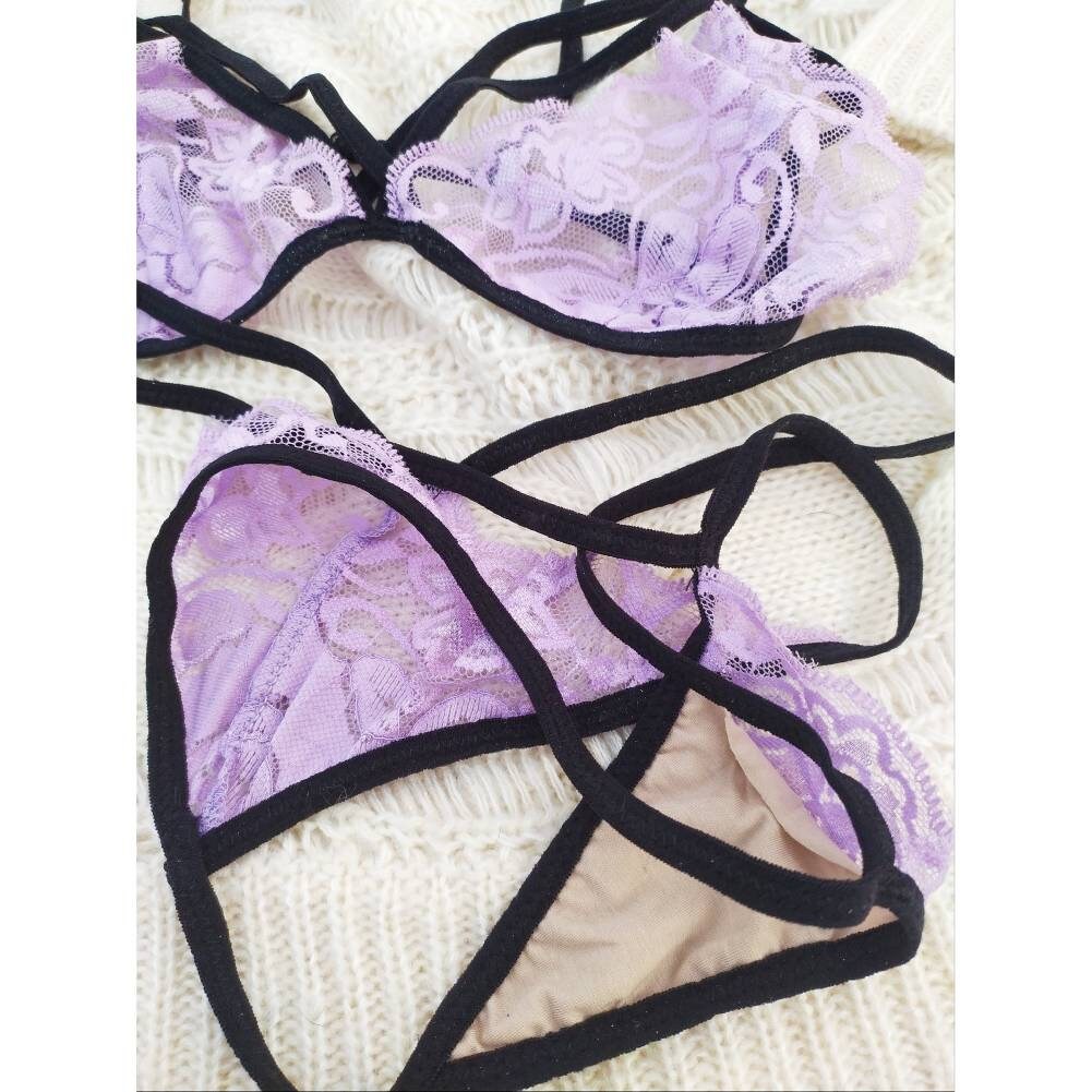 LILAC sexy lingerie set bra panties. stretch lace boudoir | Etsy