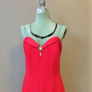 1980s DEADSTOCK Red Party Dress/ 1980s Red and Rhinestone Evening Dress/ Small/ Vintage Dress