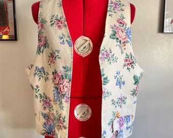 1980s Pastel Floral Vest/ 1990s Open Floral Vest/ Small-Large/ Vintage Vest
