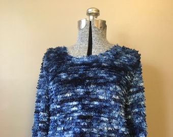 1980s Blue Texturized Sweater/ 1980s Blue Pullover Seater/ Medium/ Vintage Sweater