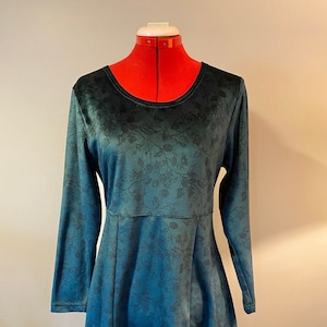 1990s Emerald Green Velvet Mini Dress/ 1990s Green Floral Velvet Dress/ Small/ Vintage Dress