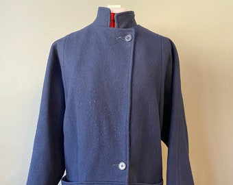 1980s Navy Boxy Topcoat/ 1980s Navy Wool Mid-length Coat/ Medium/ Vintage Coat