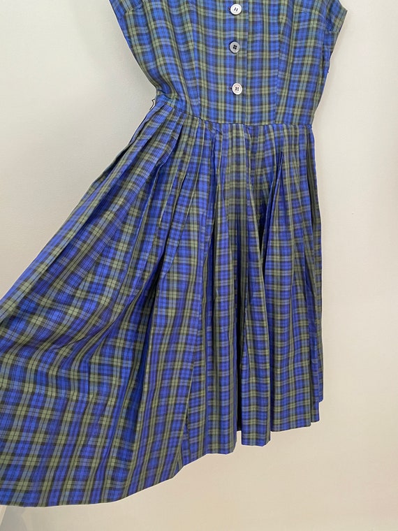 1950s Blue and Green Sleeveless Plaid Dress/ 1950… - image 4