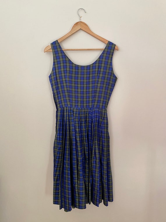1950s Blue and Green Sleeveless Plaid Dress/ 1950… - image 6