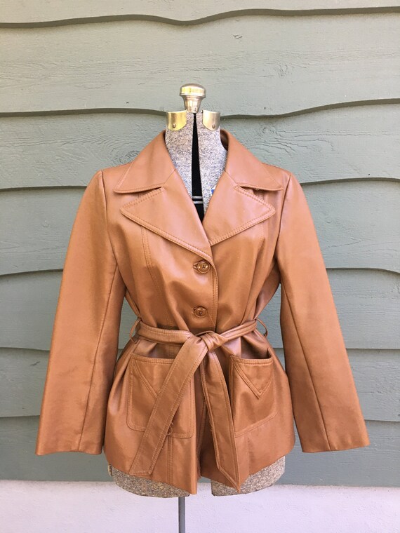 1970s brown leather jacket/ 1970s soft brown struc