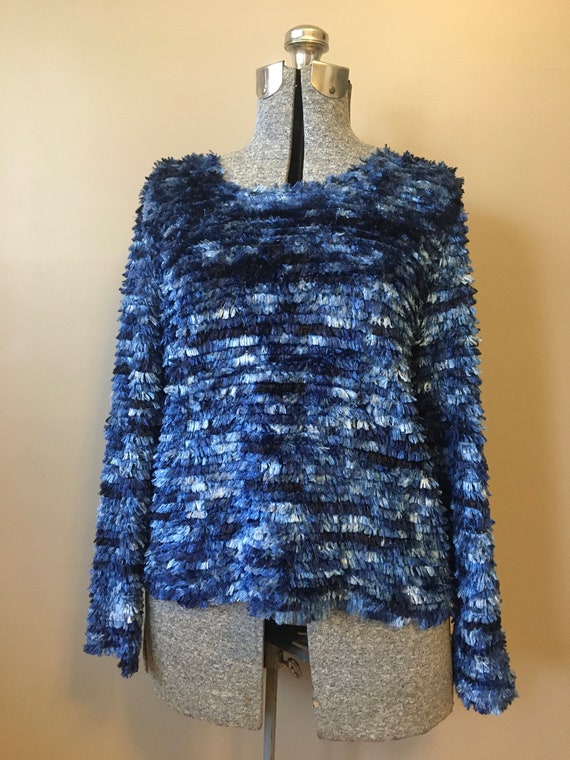 1980s Blue Texturized Sweater/ 1980s Blue Pullove… - image 1