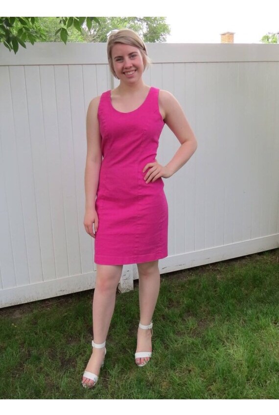 1980s pink bodycon dress/ 1980s sleeveless dress/