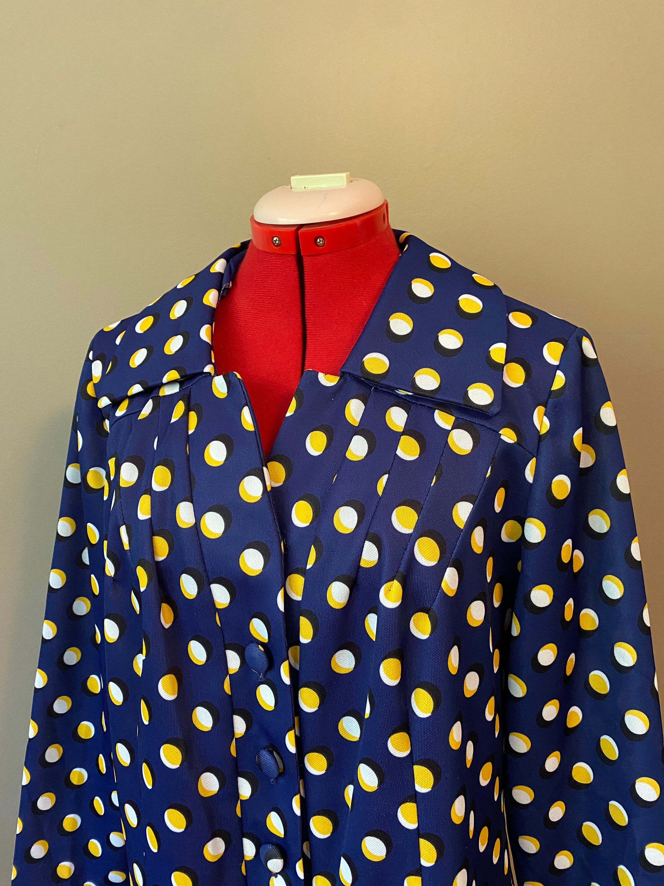 1970s does 40s Blue Polka Dot Pleated Shirtwaist Dress main image 0