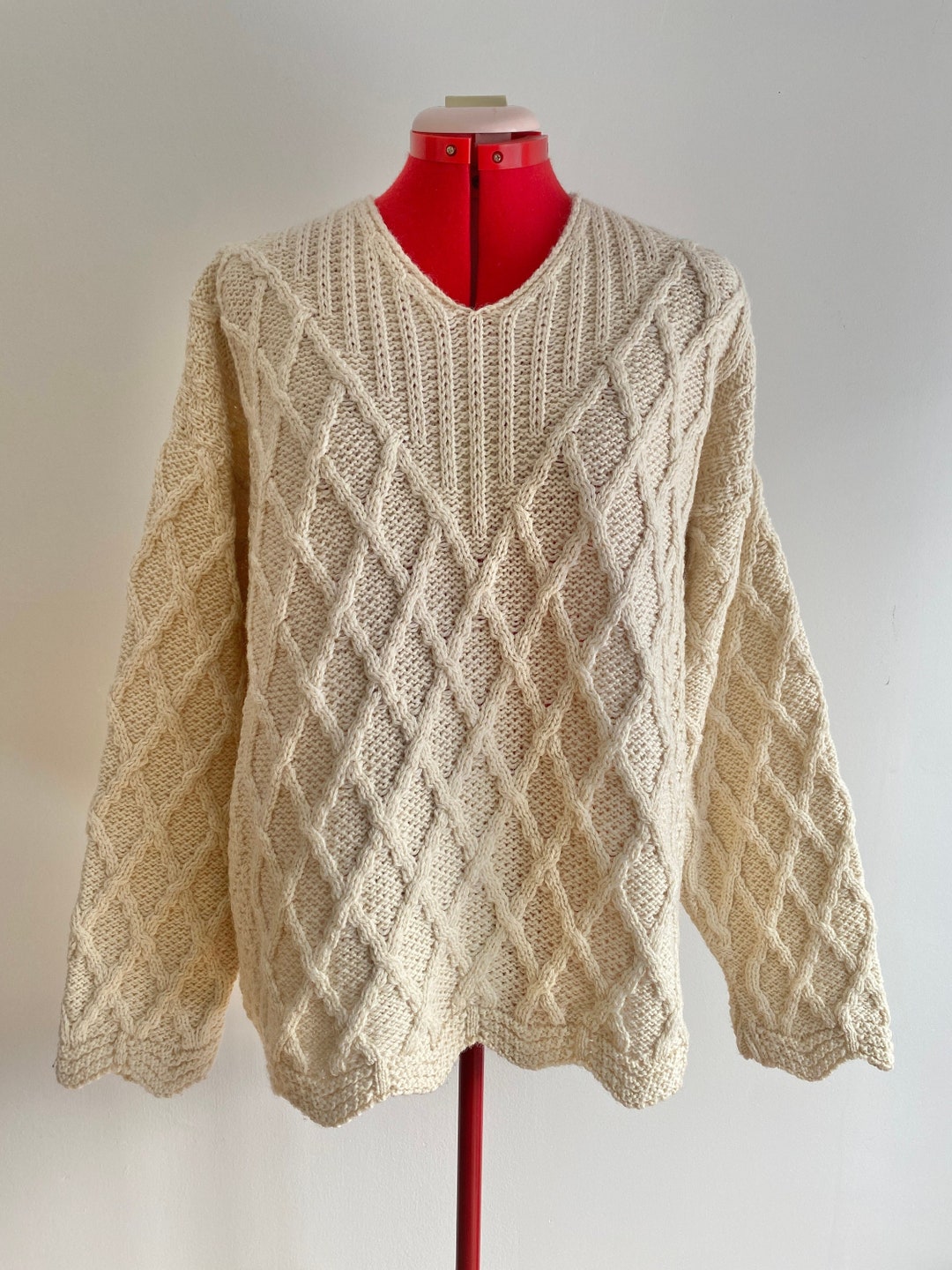 1970s Cream Chunky Wool Fishermans Sweater/ 1970s Cream Wool Pullover ...