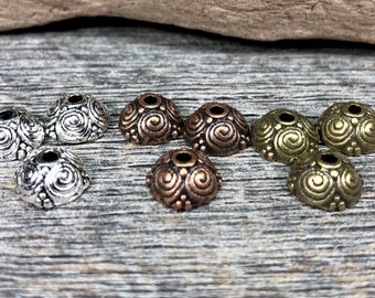 Bohemian Spirals Bead Caps Antique Silver, Antique Copper, Antique Bronze/Brass Oxide 8mm