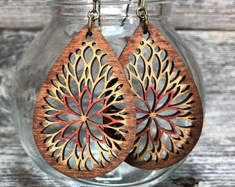 Enchanted flower teardrops in natural colors - lightweight Bohemian Statement Earrings