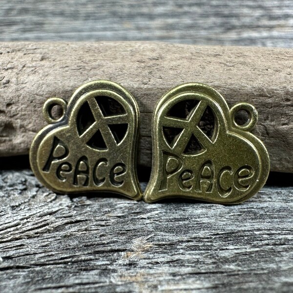 Heart Peace Love charms Antique Bronze finish 20X19mm