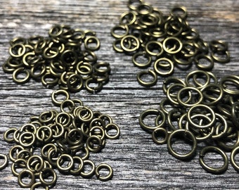 STRONG brass jump rings 4/5/6/7/8/10mm Antique Bronze/Brass oxide finish - open jump rings - see gauges in description