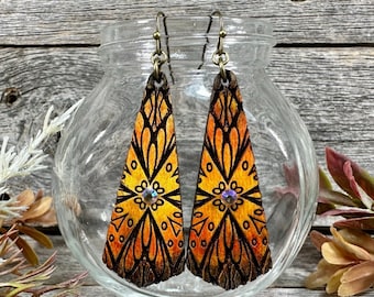 Bohemian Rustic Wood Earrings – Orange Glow, Stained Maple, Autumn Design