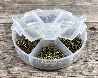 STRONG brass jump rings Antique Bronze/Brass oxide finish Multi-size box - open jump rings