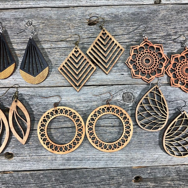 36 styles Large Wood earrings in Natural Colors - lightweight Statement Earrings - Hoop Earrings - Teardrop Earrings - Bohemian