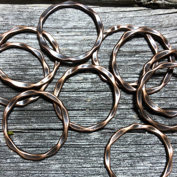 Antique Copper finish link connector rings circles hammered style