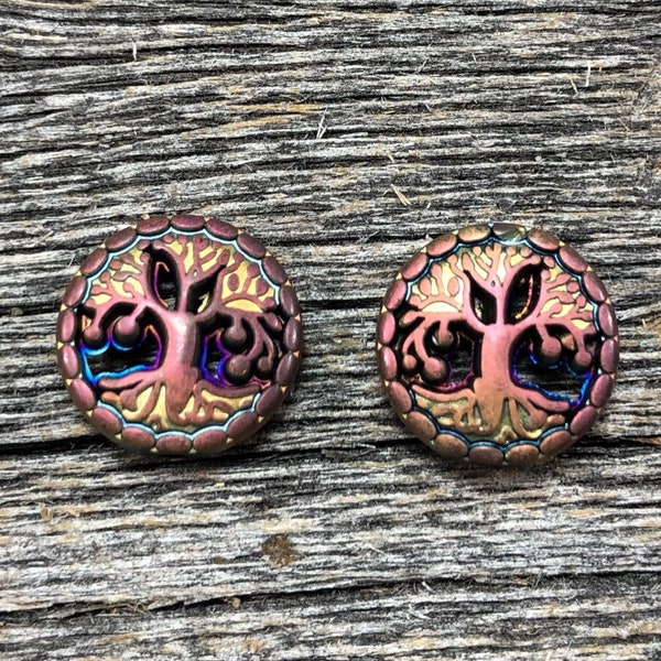 Matte rainbow Tree of Life beads 12mm