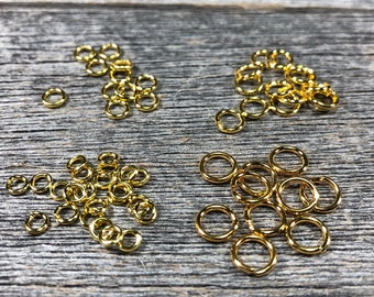 STRONG brass jump rings 4/5/6/7/8/10mm Rich Gold finish - open jump rings