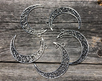 Large Antique Silver finish Moon Pendants with loop