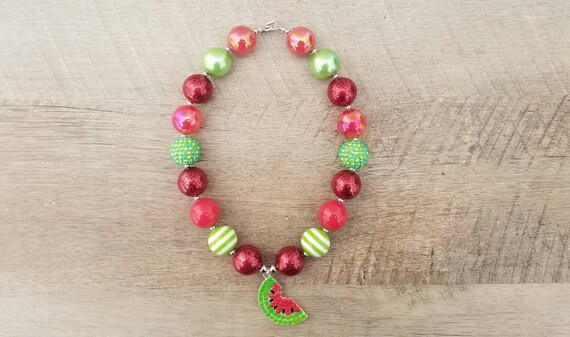 toggle clasp photo prop Girls chunky beads watermelon slice necklace watermelon slice pendant Bubblegum necklace