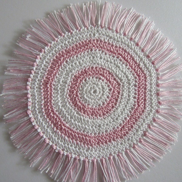 Miniature Handmade Crochet Rug- Pink/White Dollhouse Rug