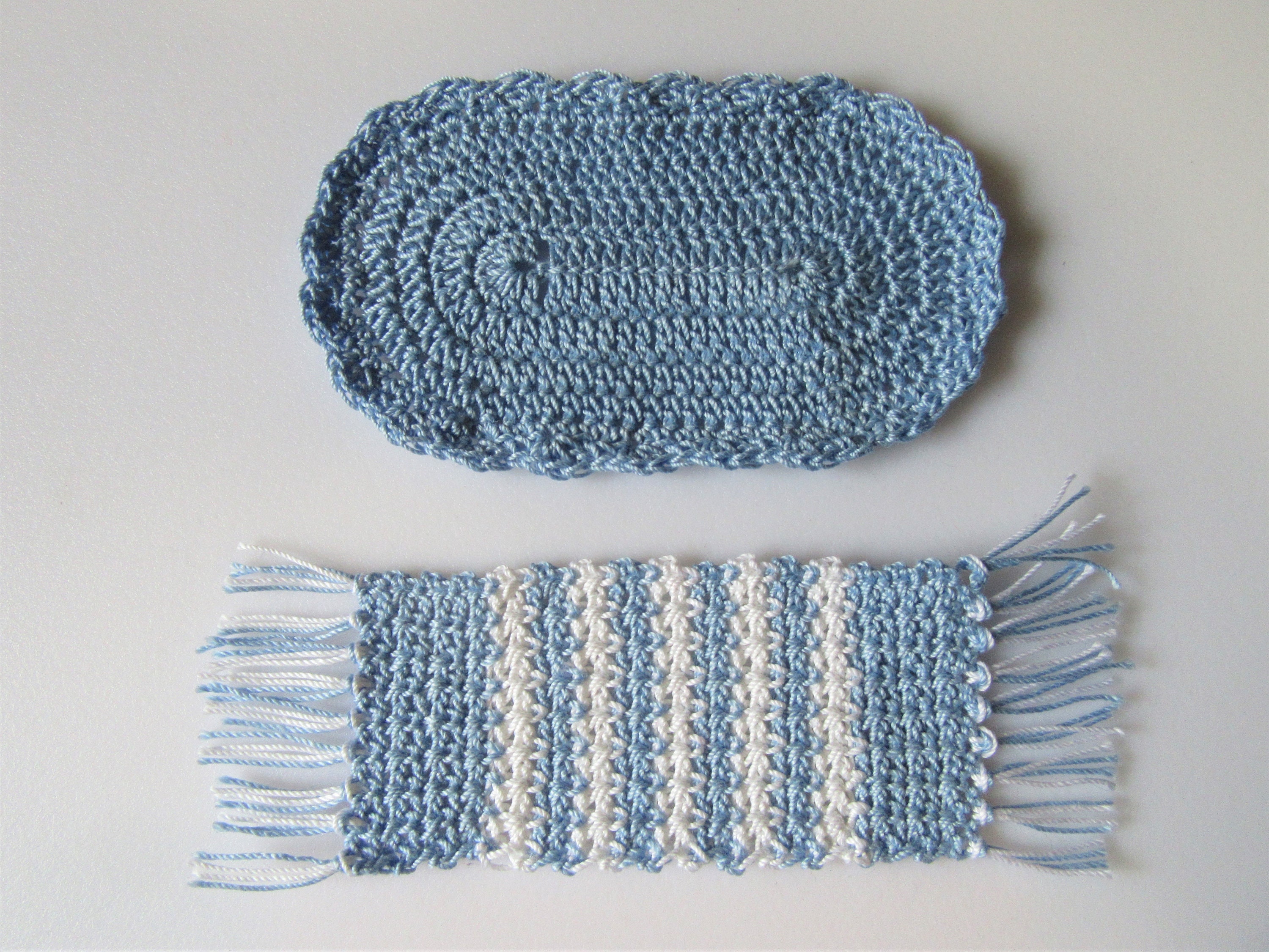 Miniature Handmade Crochet Rug Country Blue/ White/ Rug Set - Etsy