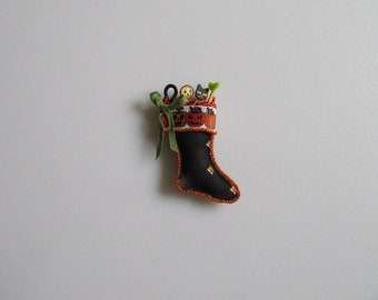 Miniature Pumpkins Stocking-1:12 Scale- Stocking Filled with Delicious Candy--Dollhouse Miniature