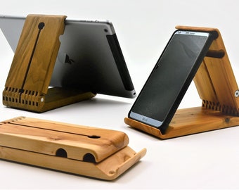 smartphone and tablet stand, ideal for skyping, top for online consultation, precious gift, handmade from solid wood