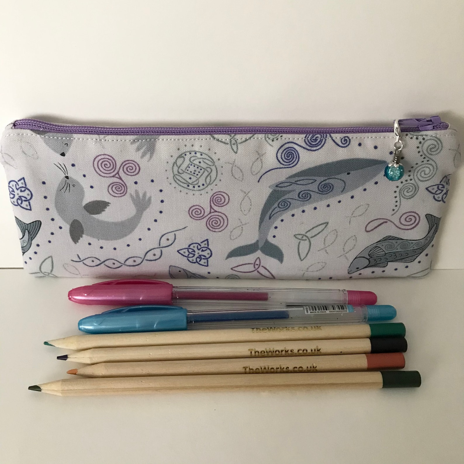 Designer Fabric Cotton Pencil Case Celtic Knots And Aquatic Etsy
