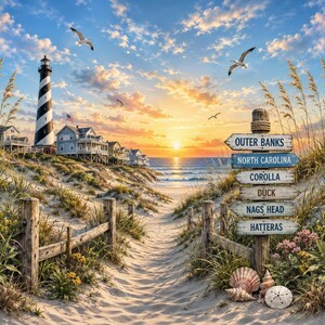 Outer Banks North Carolina 20 oz Skinny Tumbler Wrap PNG, Seamless Beach Sublimation Design, OBX Coastal Digital Download, 300 DPI
