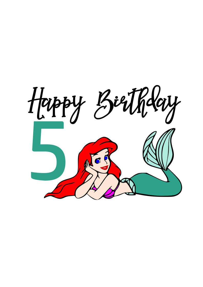 Download Mermaid svg Happy birthday 5 year old svg file dxf file | Etsy