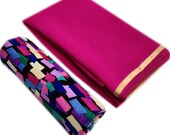 X-MAS Special Pink Solid Georgette Plain Saree Women Party Wear gold Border Occasional Sari With Beautiful Printed Un-Stitched Blouse Piece