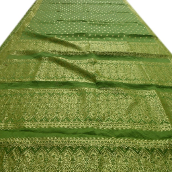 Free Shipping Green Vintage Sari Pure Satin Silk Saree Self Woven Decorated Fabric Indian Craft Clothing Wedding Wear Sarong 5Yard MD498