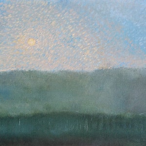 Abstract Impressionist landscape painting by Nicola Milliner: Sunrise over hills