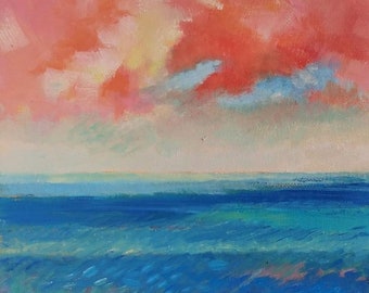 Abstract impressionist seascape painting by Nicola Milliner: Red sky